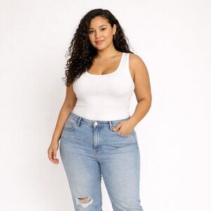 Good American Distressed Straight Leg Jeans Size 14/32